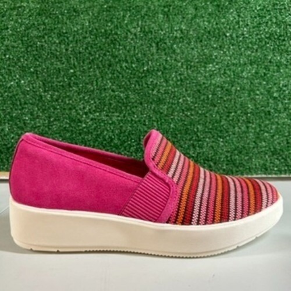 Clarks‎ Step Glow Slip Casual Shoes Womens 10 Pink Striped Suede Platform